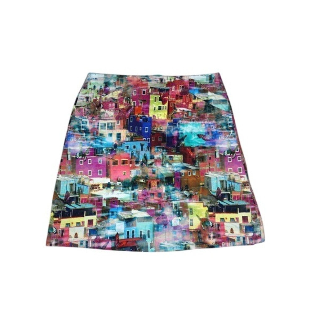 Etcetera Mini Skirt Colorful Cityscape Print Women's Size 6‎